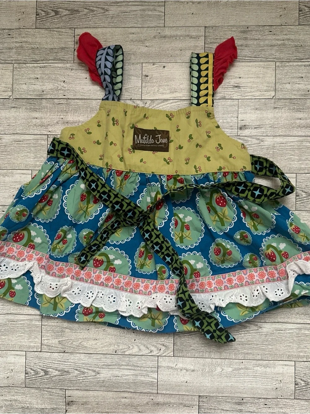 Matilda Jane size 4 Love Bug Strawberry Knot Top Wonderful Parade